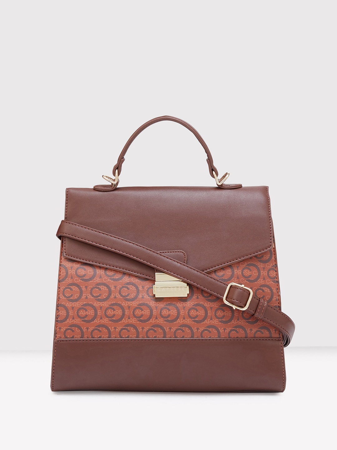 

Caprese Floral Printed Leather Structured Satchel, Brown
