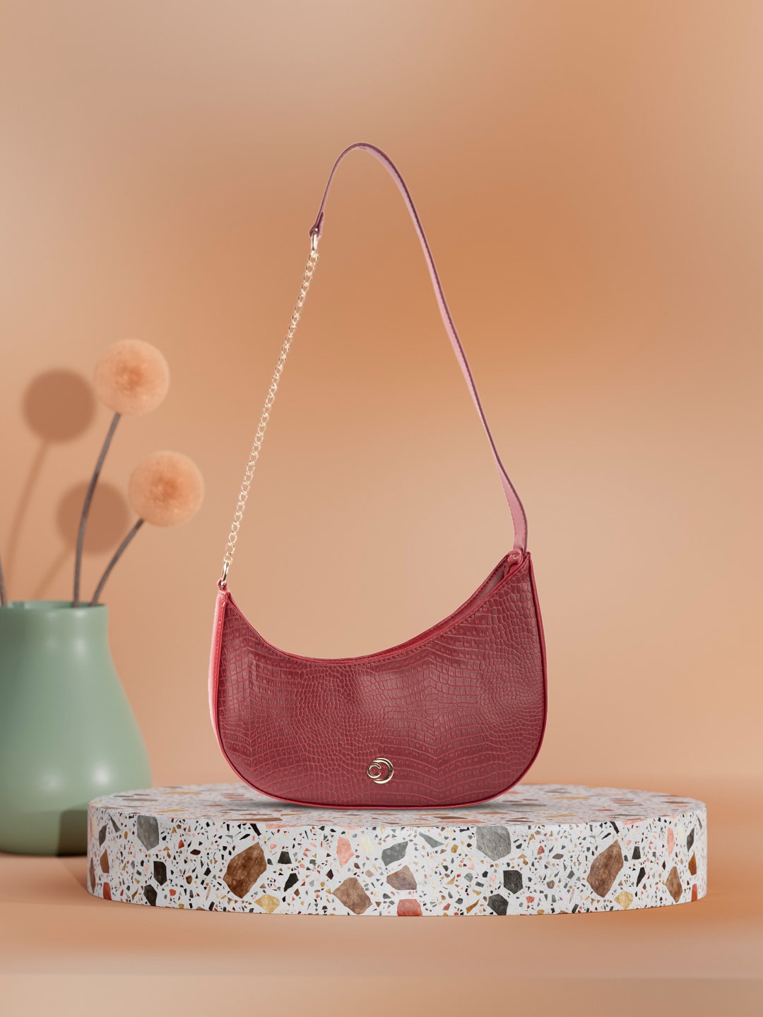 

Caprese Textured Leather Half Moon Hobo Bag, Burgundy