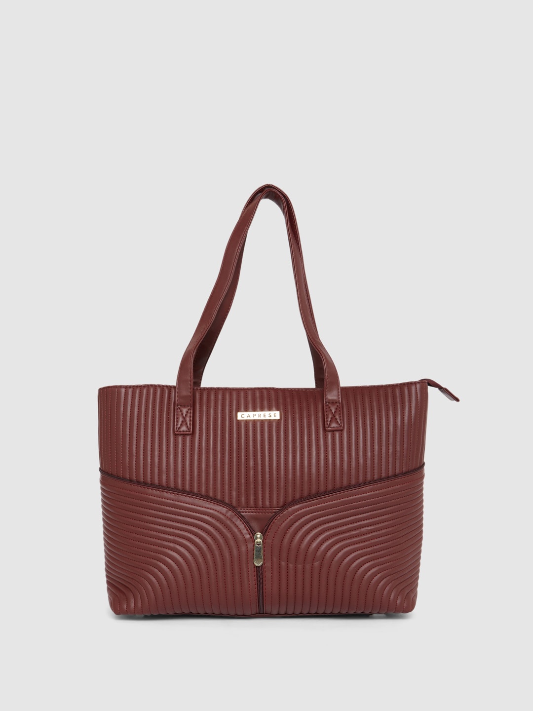 

Caprese Striped Structured Leather Shoulder Bag, Brown