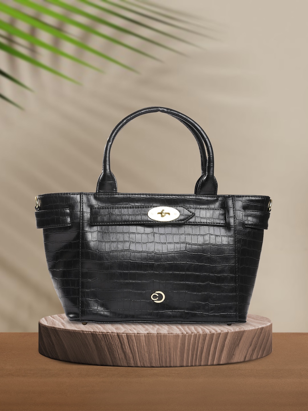 

Caprese Textured Structured Leather Satchel Bag, Black
