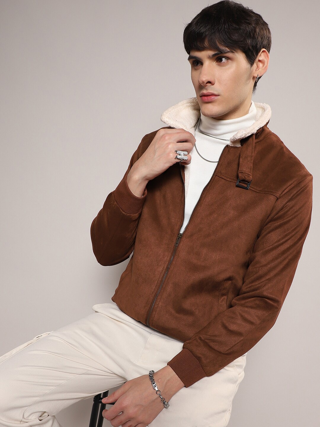

Campus Sutra Windcheater Mock Collar Tailored Jacket, Brown