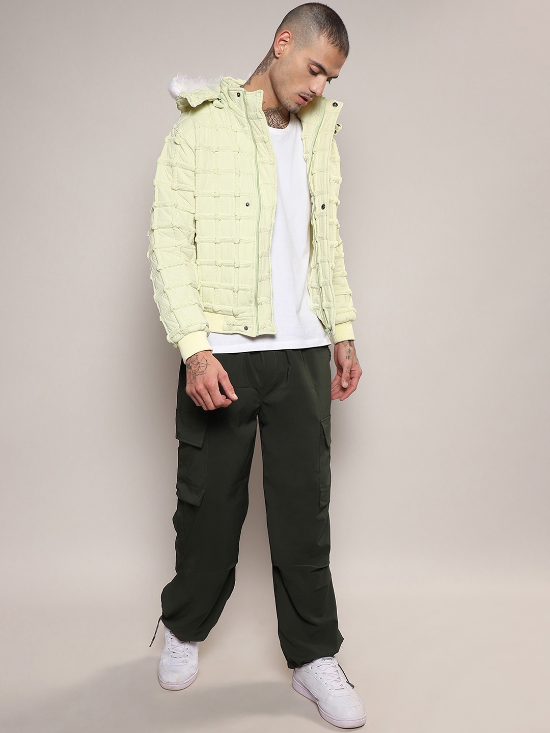 Campus Sutra Windcheater Hooded Bomber Jacket, Yellow