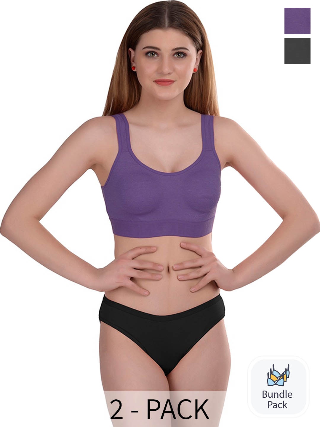 

Aamarsh Pack Of 2 Cotton Lingerie Set, Purple