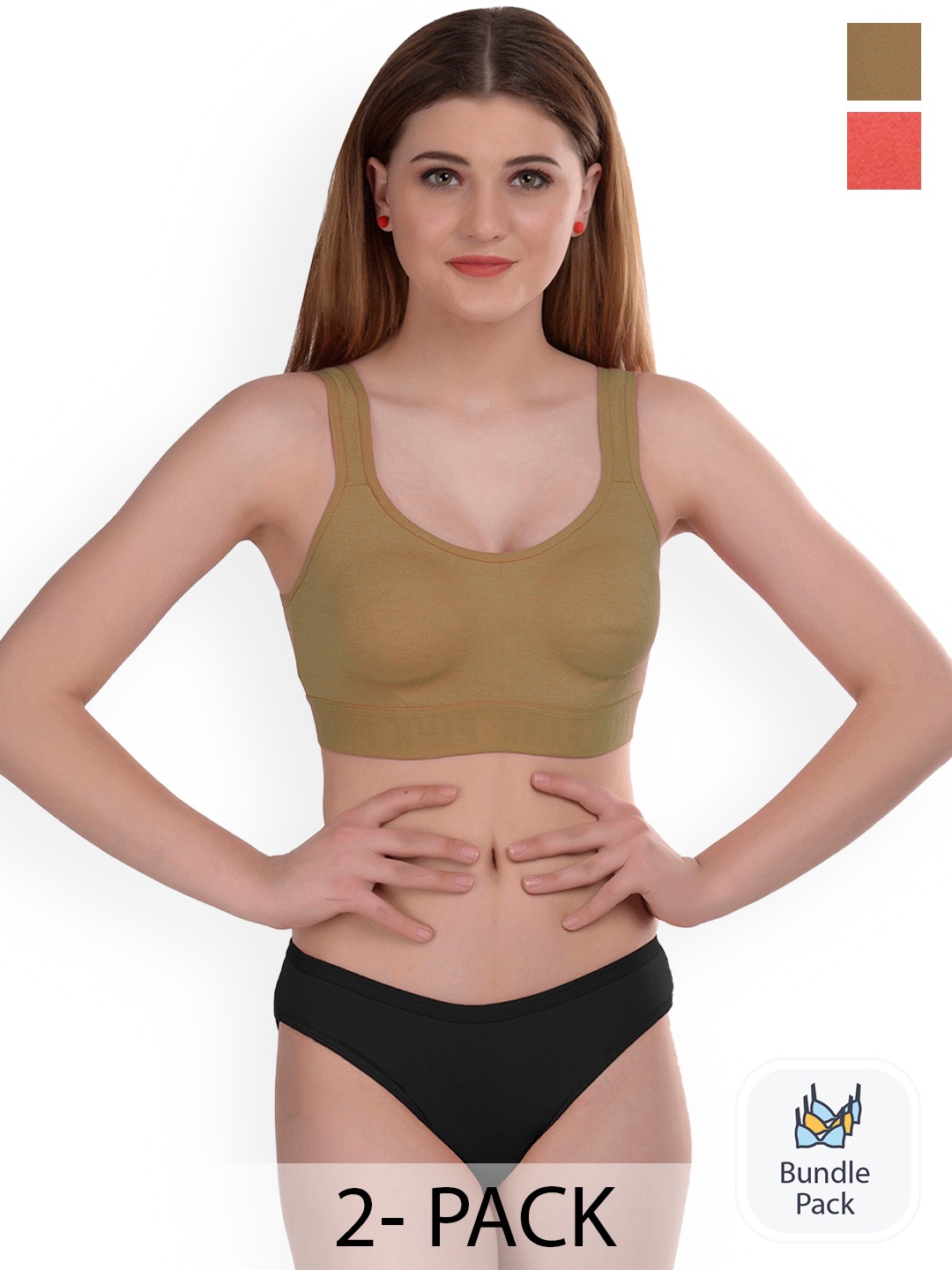 

Aamarsh Pack Of 2 Cotton Lingerie Set, Brown