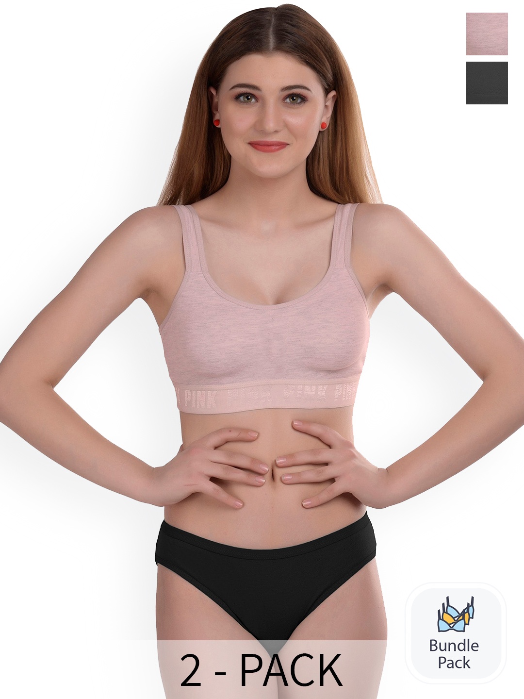 

Aamarsh Pack Of 2 Cotton Lingerie Set, Black