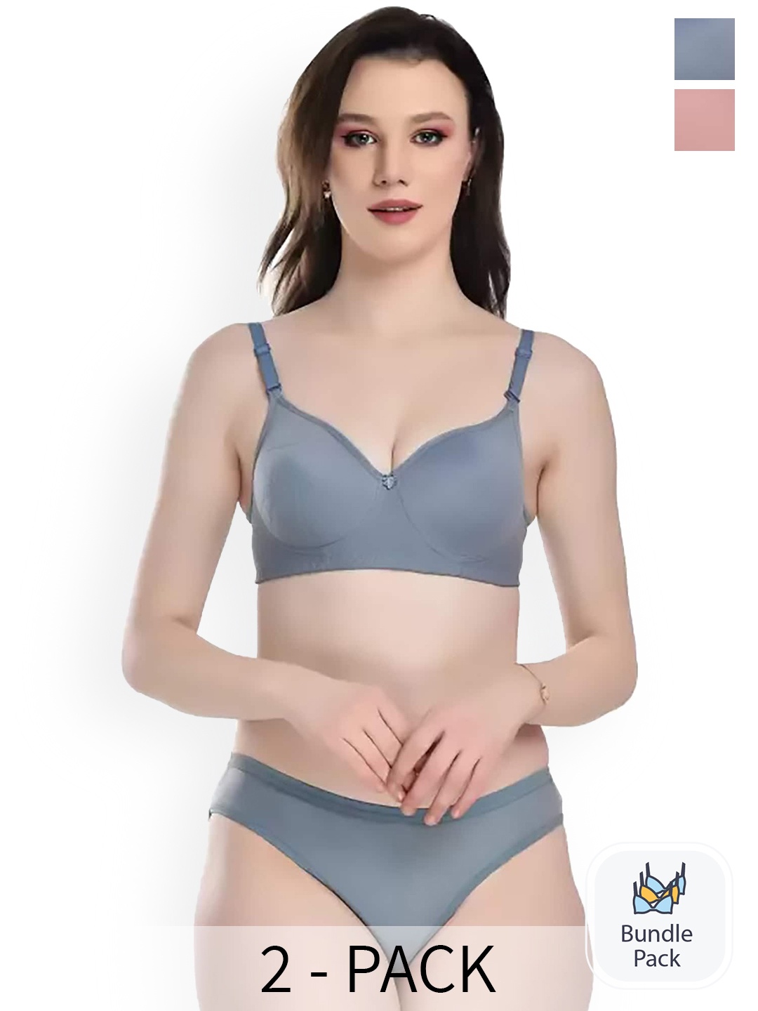 Aamarsh Pack Of 2 Cotton Lingerie Set, Blue