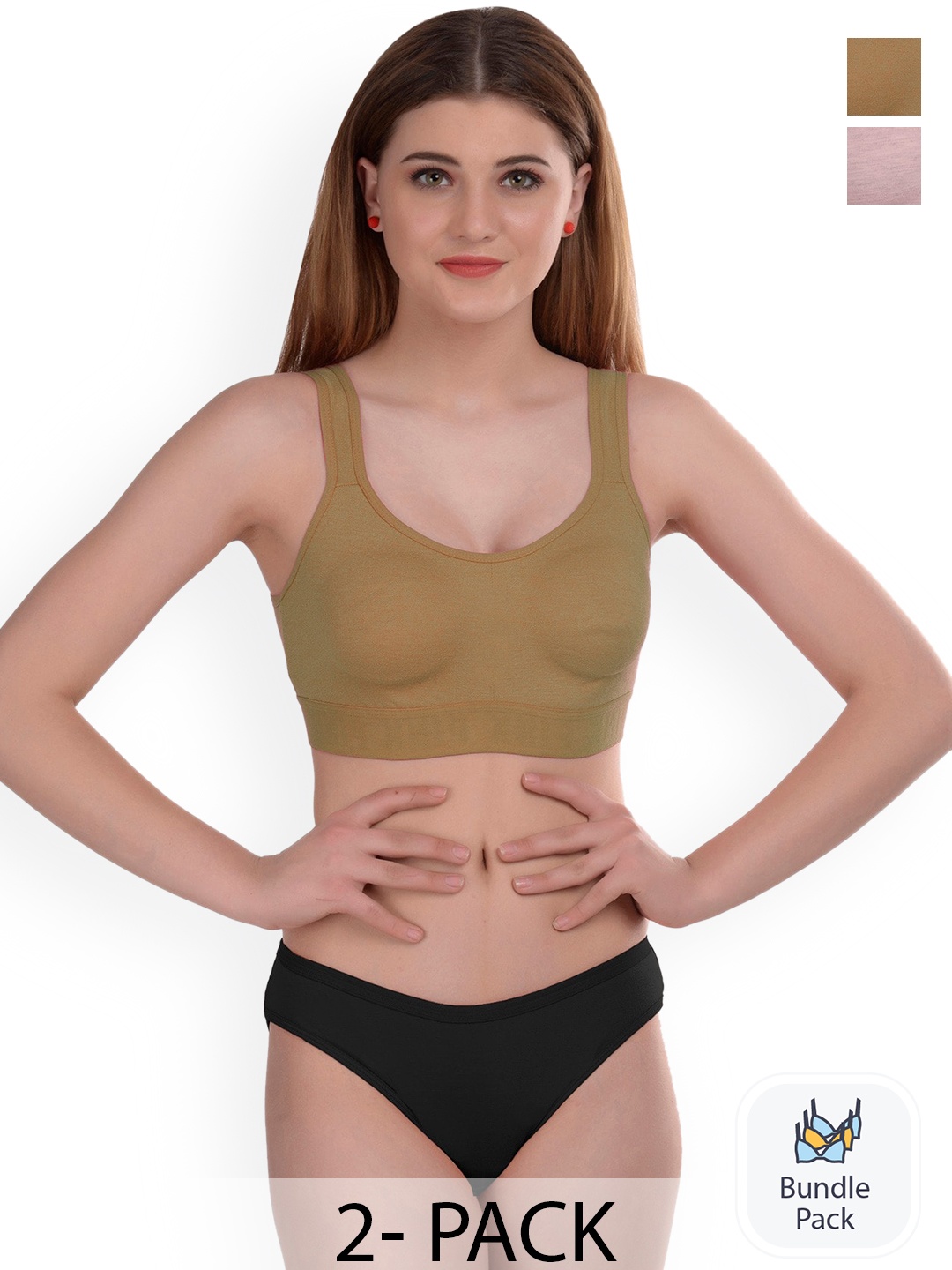 

Aamarsh Pack Of 2 Cotton Lingerie Set, Brown