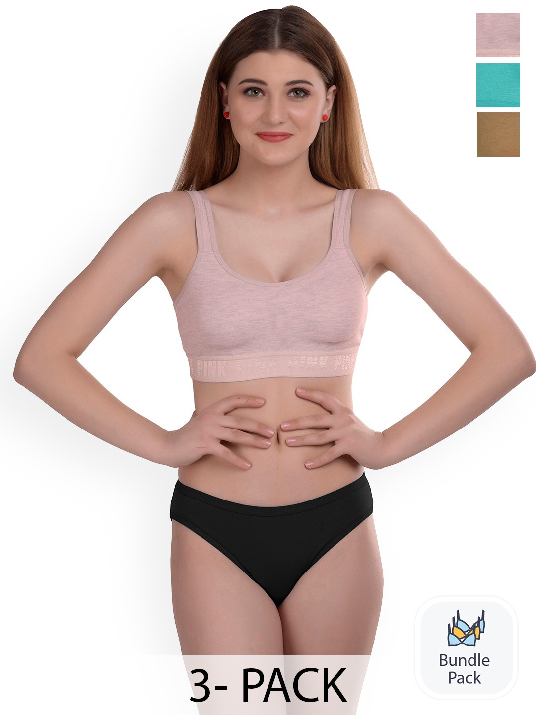 

Aamarsh Pack Of 3 Cotton Lingerie Set, Brown