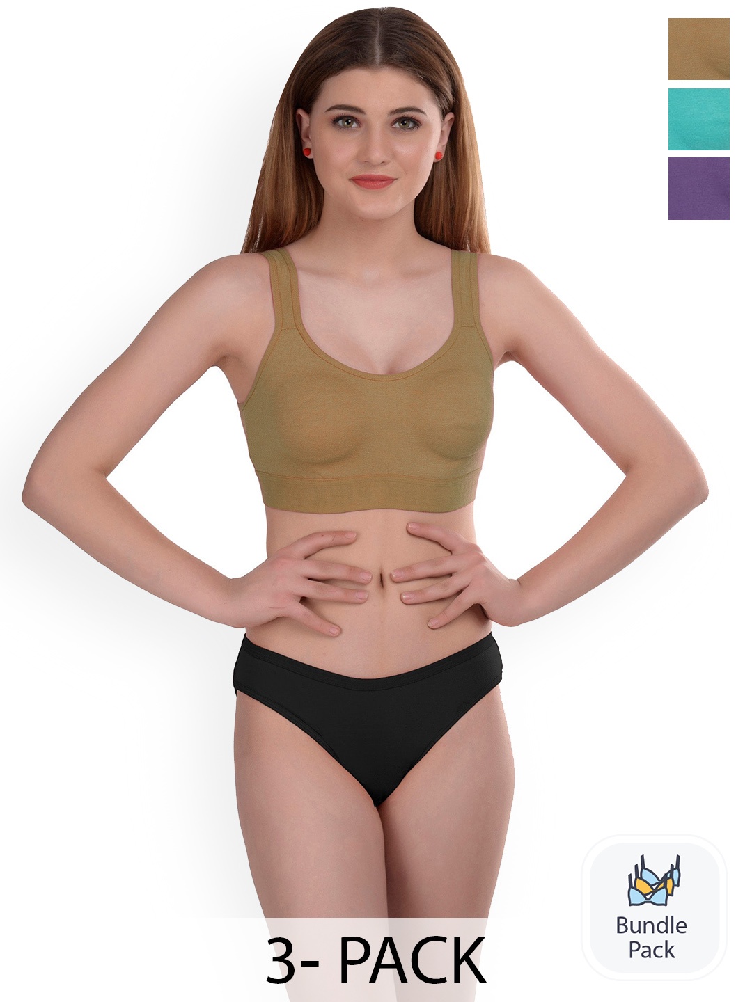 

Aamarsh Pack Of 3 Cotton Lingerie Set, Brown