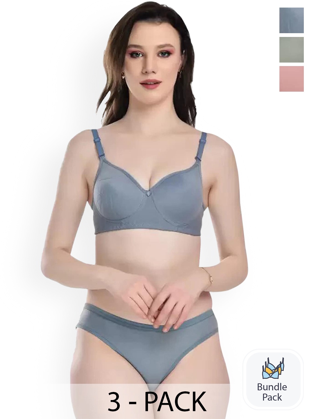 Aamarsh Pack Of 3 Cotton Lingerie Set, Blue