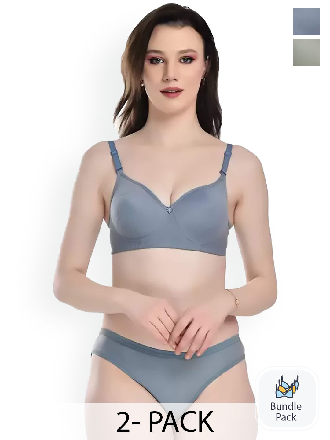 

PIBU Pack Of 2 Cotton Lingerie Set, Grey