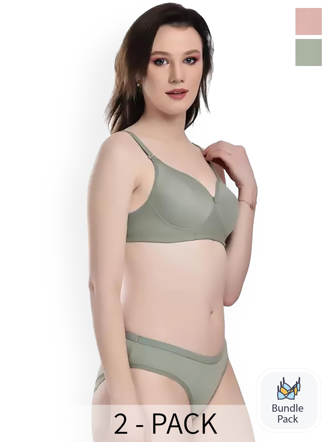 

PIBU Pack of 2 Cotton Comfortable Lingerie Set, Green