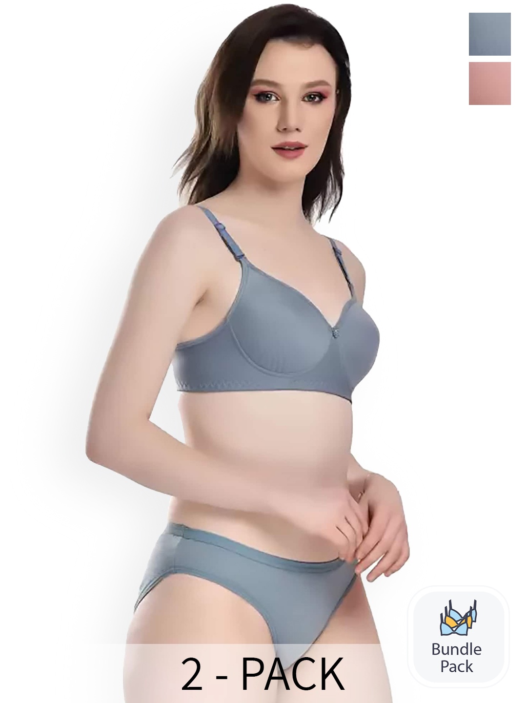 PIBU Pack Of 3 Self Design Cotton Lingerie Sets, Blue