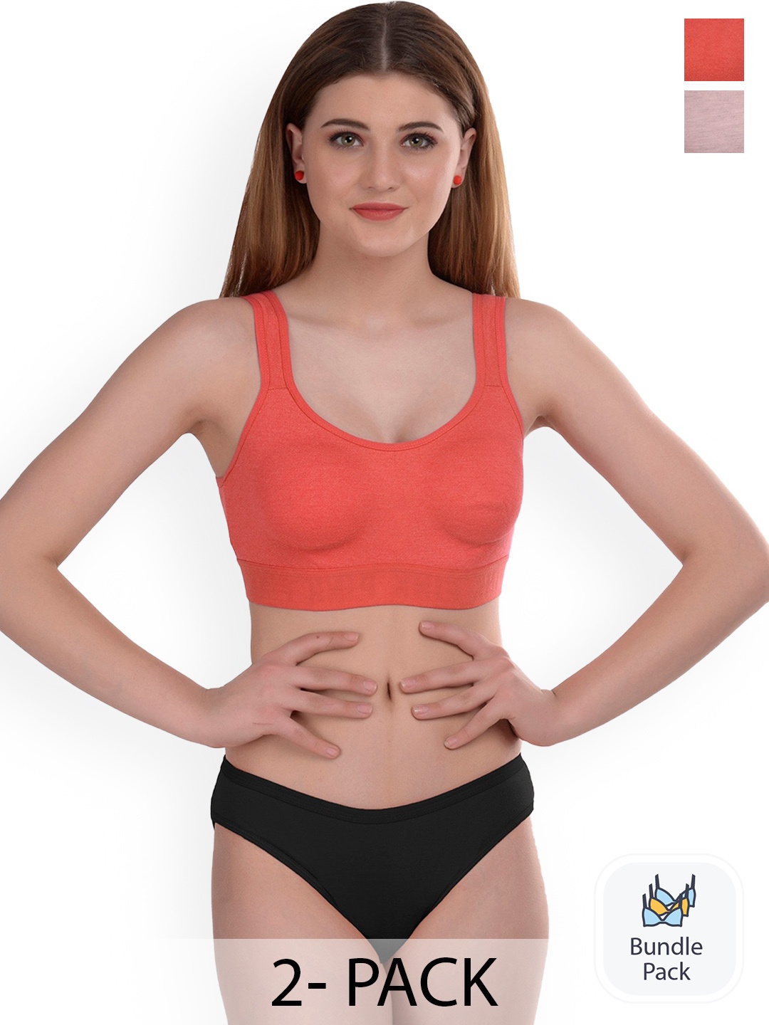 

PIBU Pack Of 2 Cotton Lingerie Set, Red