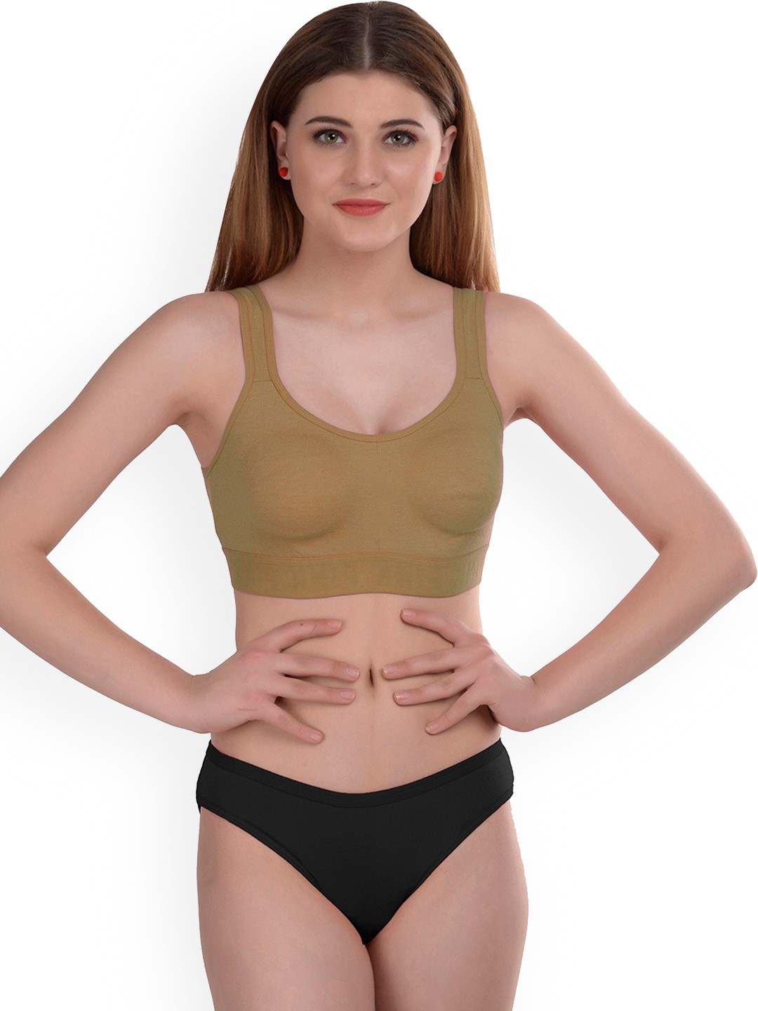 

PIBU Full Coverage Cotton Lingerie Set, Brown