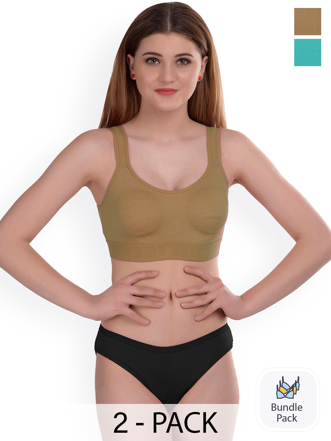 

PIBU Pack of 2 Cotton Lingerie Sets, Brown
