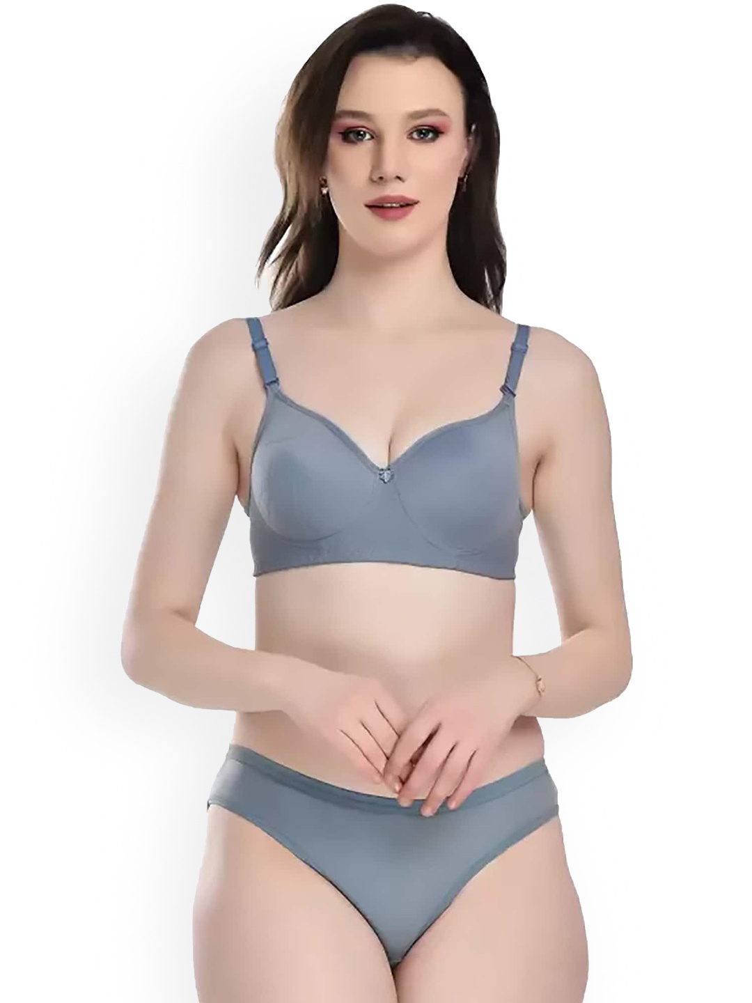 

PIBU Pure Cotton Non-Padded Lingerie Set, Grey