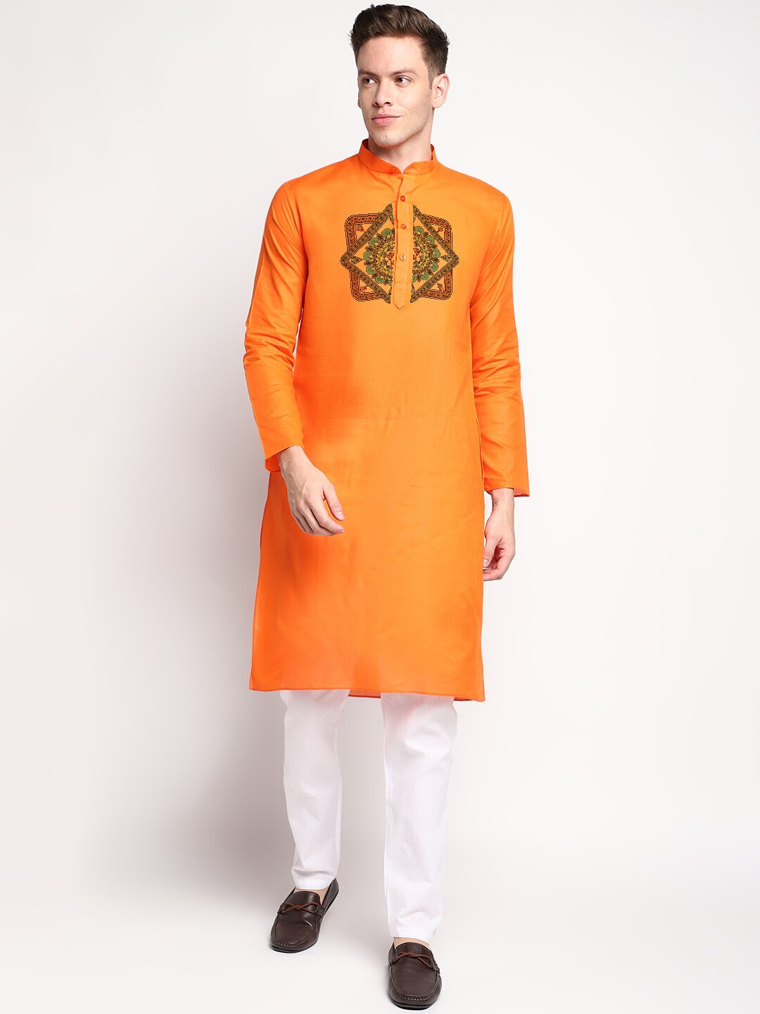 DEVOILER Ethnic Motif Printed Straight Kurta with Pyjamas, Orange