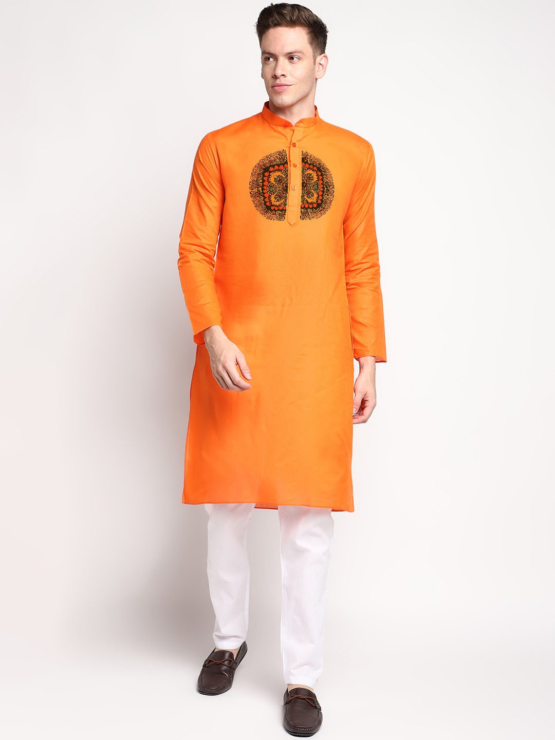 

DEVOILER Ethnic Motifs Printed Kurta with Pyjamas, Orange