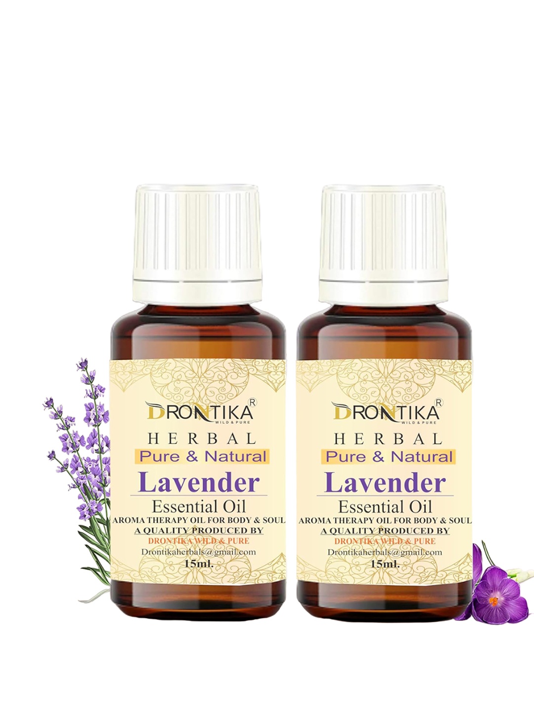 

DRONTIKA Set of 2 Herbal Pure & Natural Lavender Essential Oil - 15 ml, Brown