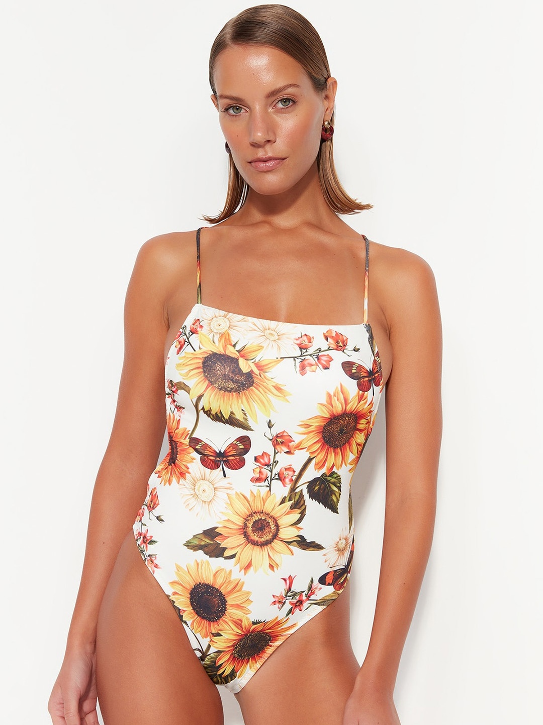 

Trendyol Floral Printed Bodysuit Swimwear, White