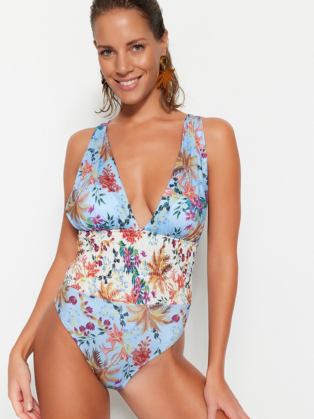 

Trendyol Floral Printed Bodysuit, Blue