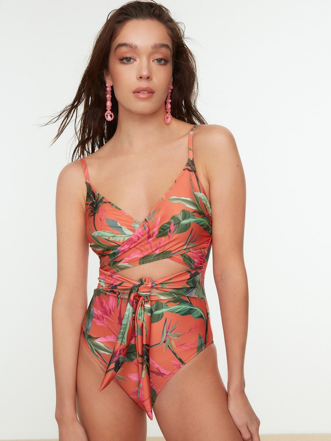 Trendyol Floral Printed Bodysuit, Orange