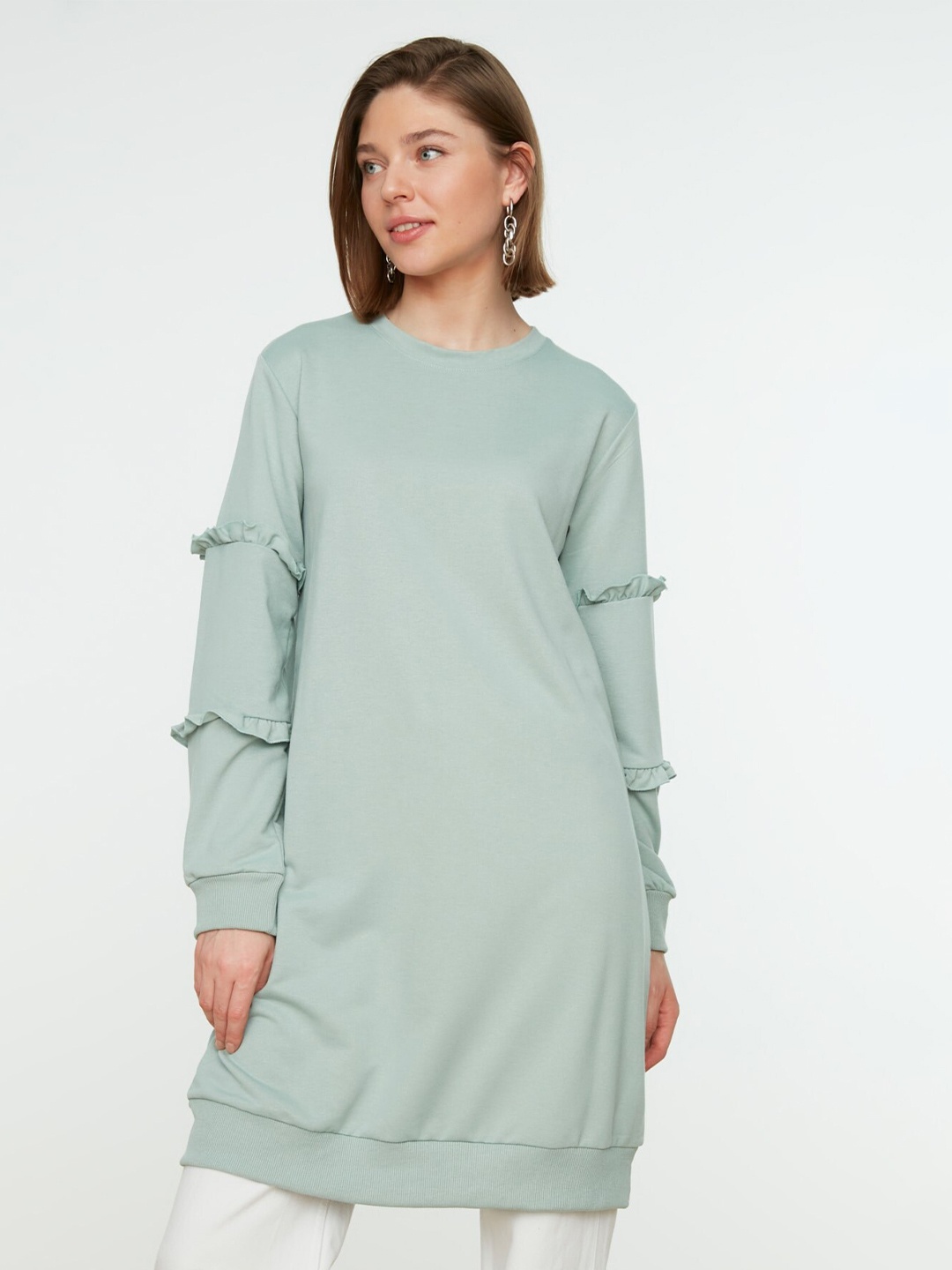 

Trendyol Round Neck Longline Tshirt, Sea green