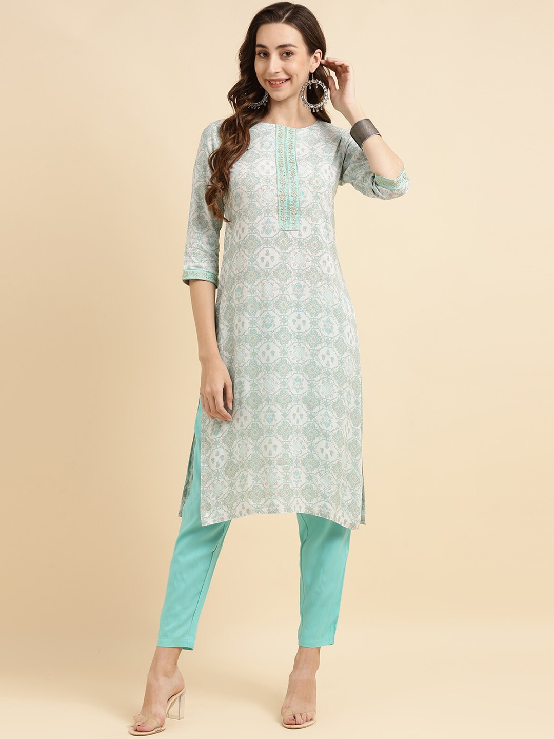 

Rangita Ethnic Motifs Printed Thread Work Kurta with Trousers, Blue