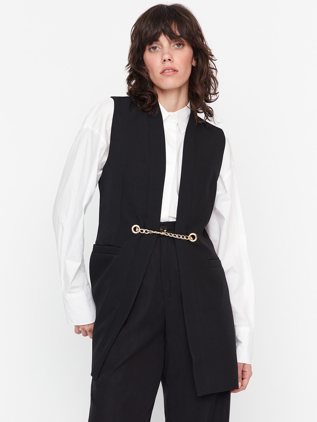 

Trendyol Sleeveless Longline Open Front Jacket, Black