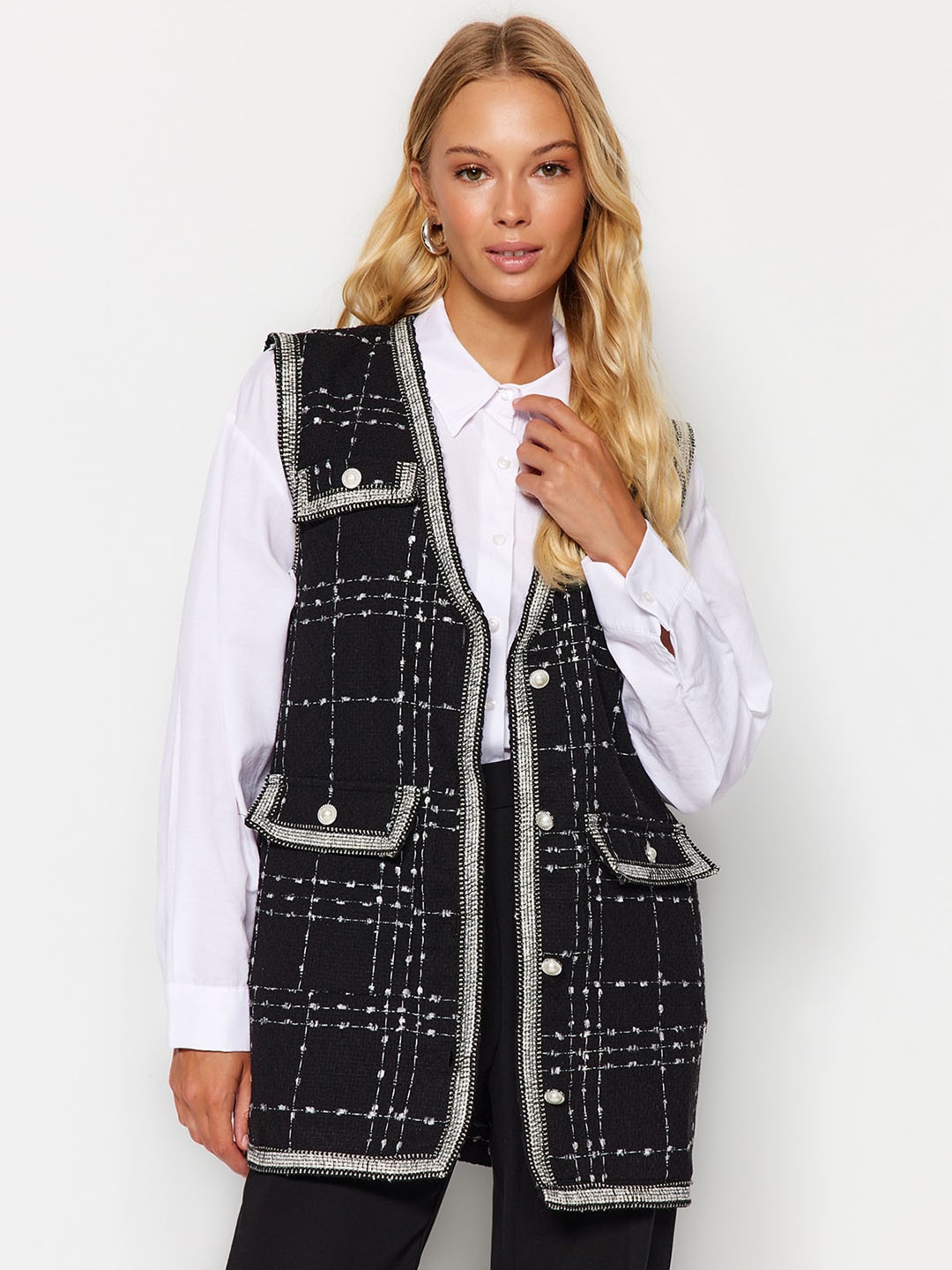 

Trendyol Embellished V-Neck Waistcoat, Black