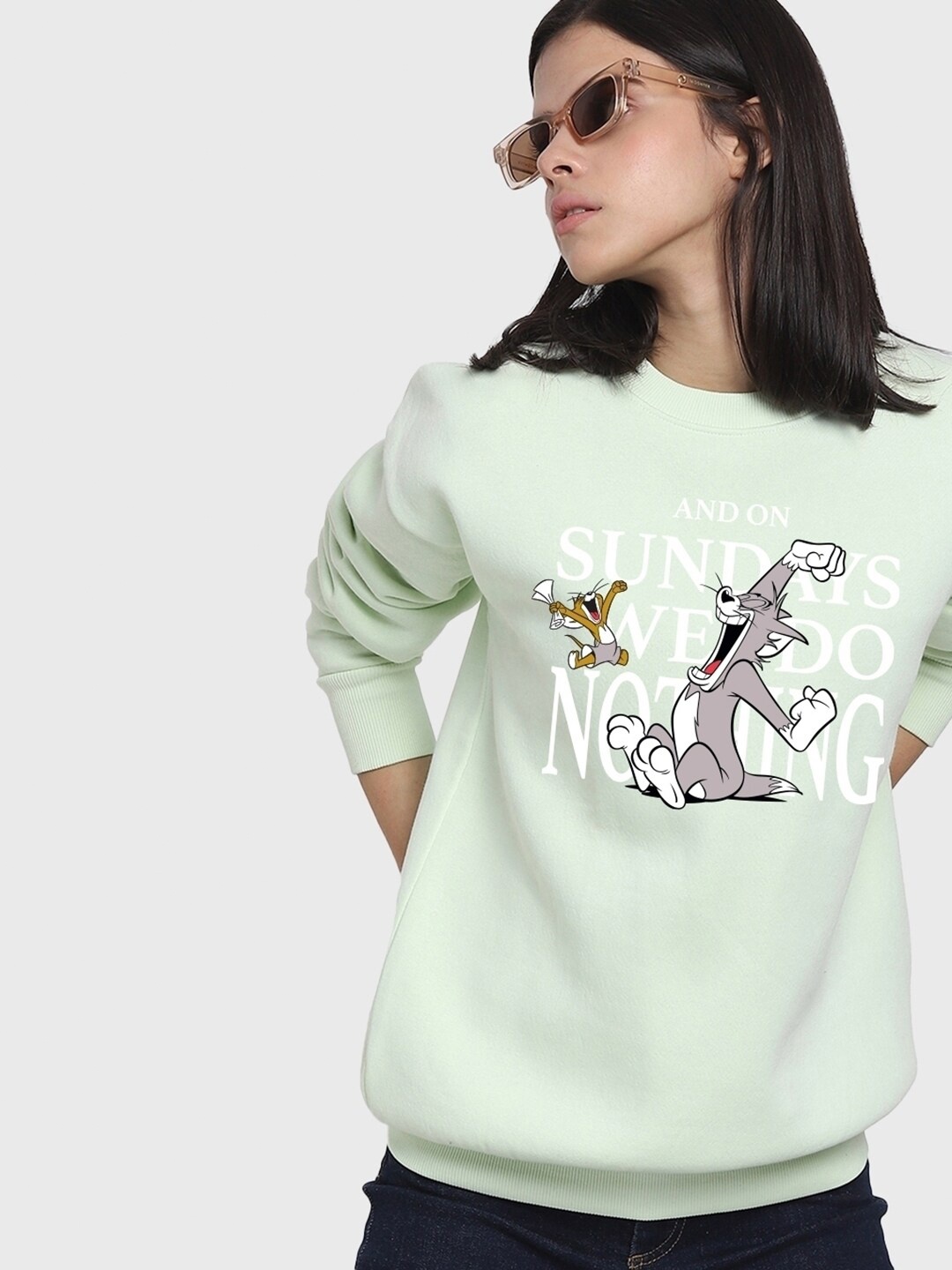 

Bewakoof Tom & Jerry Printed Fleece Pullover, Green