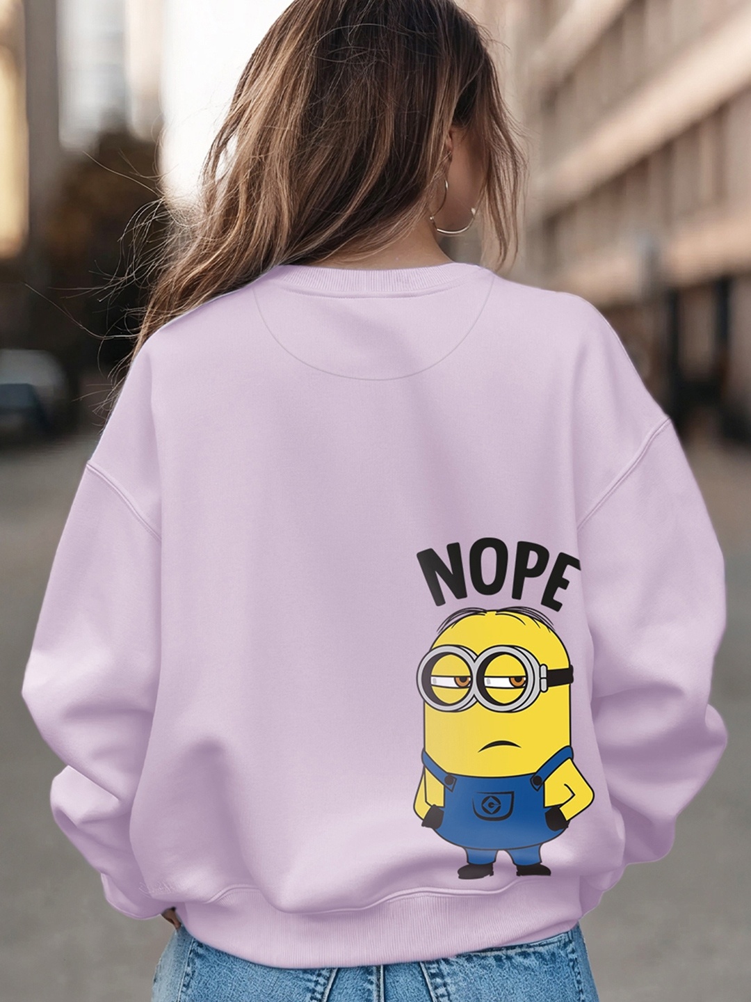 

Bewakoof Heavy Duty 1.0 Women Graphic Printed Oversized Sweatshirt, Purple