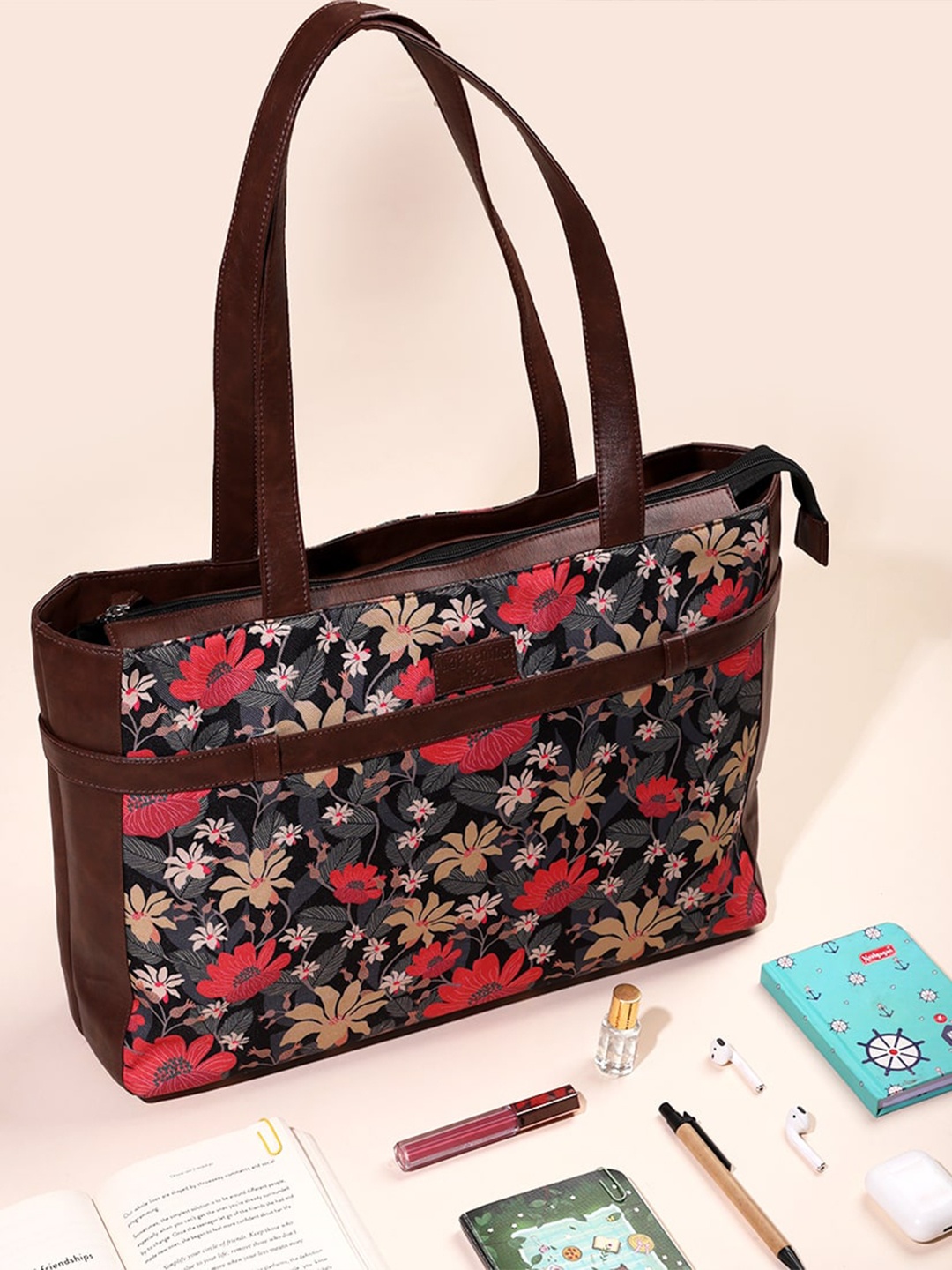 

Happening Hippo Women Printed Laptop Bag Up to 15 inch, Brown