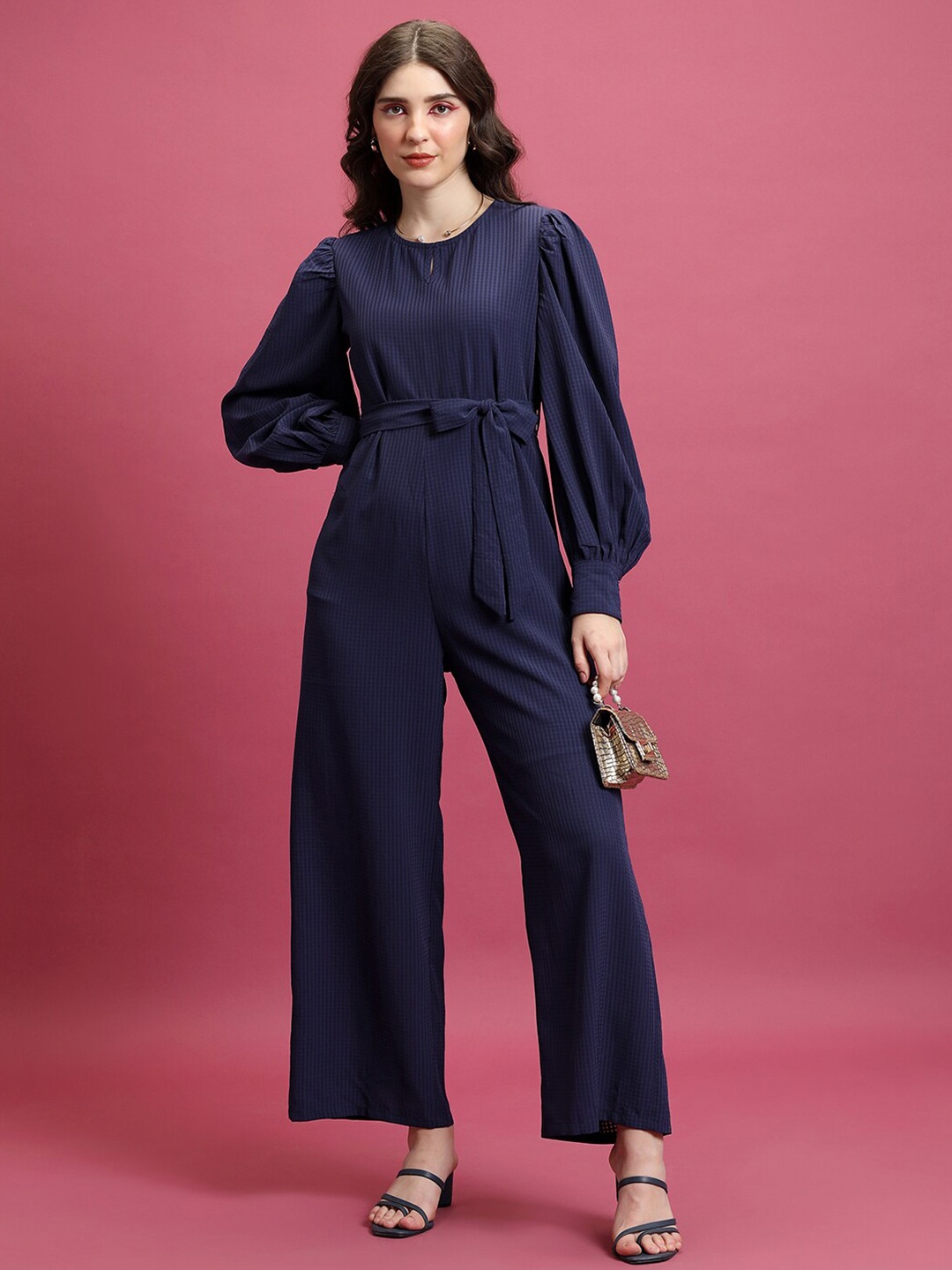 

Tokyo Talkies Round Neck Long Sleeves Basic Jumpsuit, Navy blue