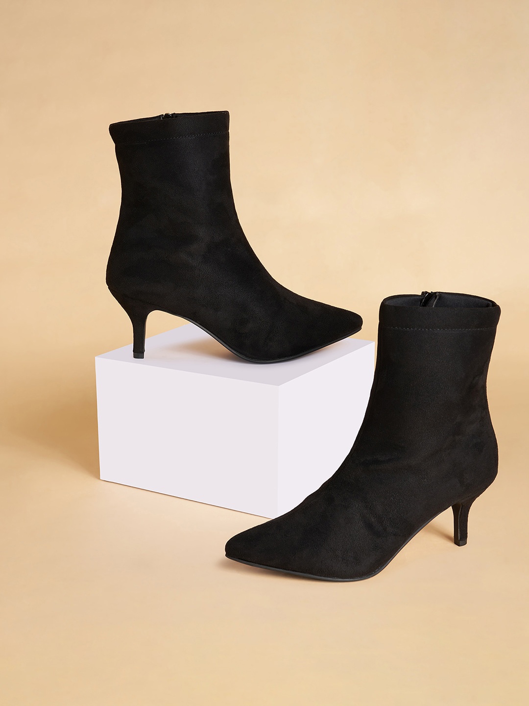 Forever Glam by Pantaloons Women Kitten Heeled Mid-Top Regular Boots, Black