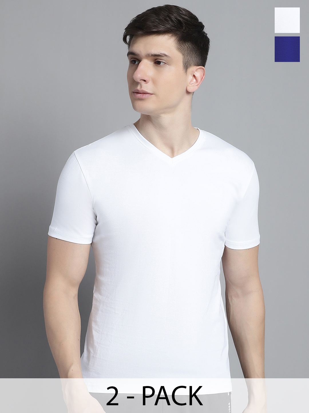 

FBAR Men White V-Neck Pockets Slim Fit T-shirt