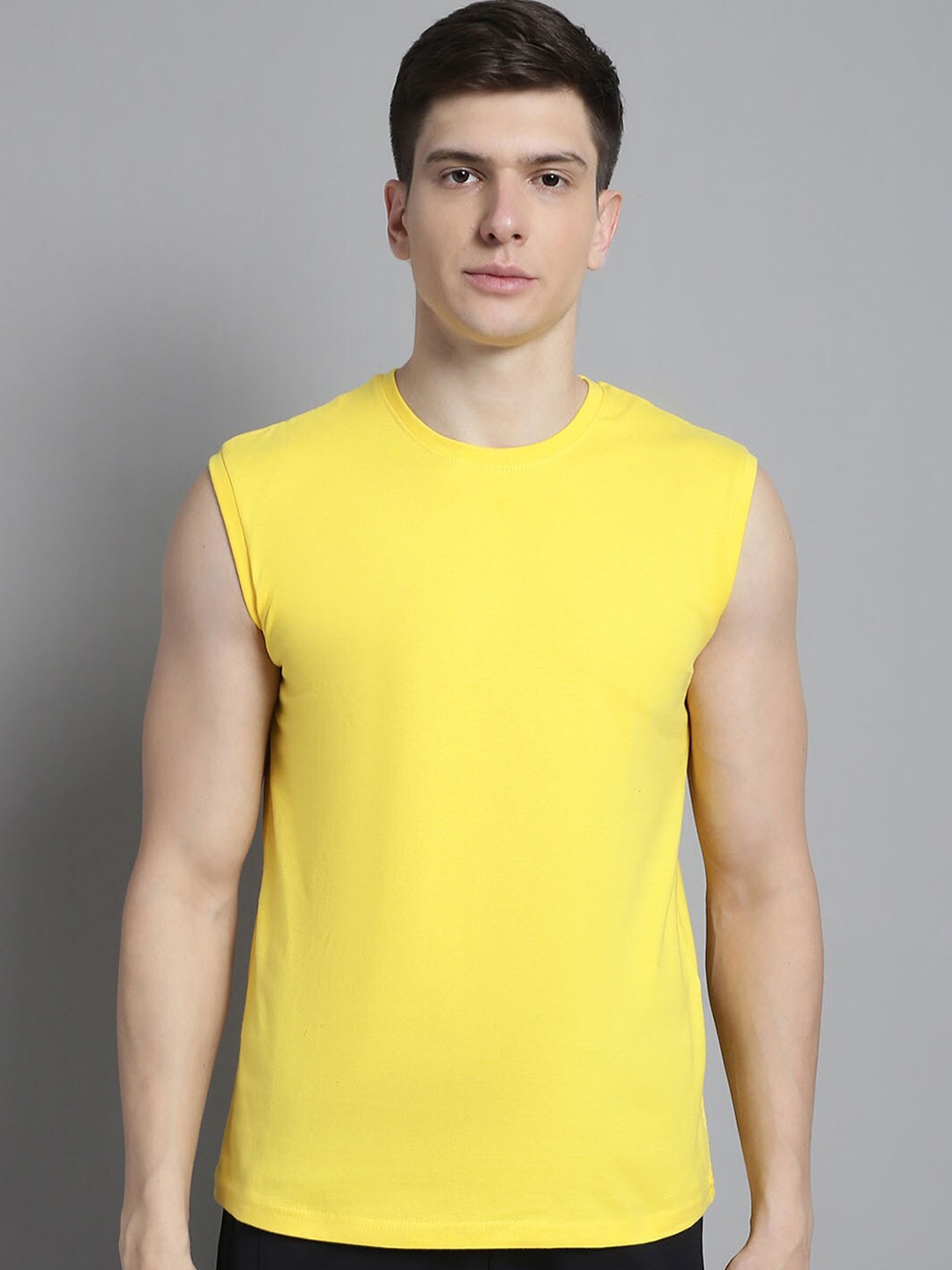 

FBAR Sleeveless Slim Fit Pure Cotton T-shirt, Yellow