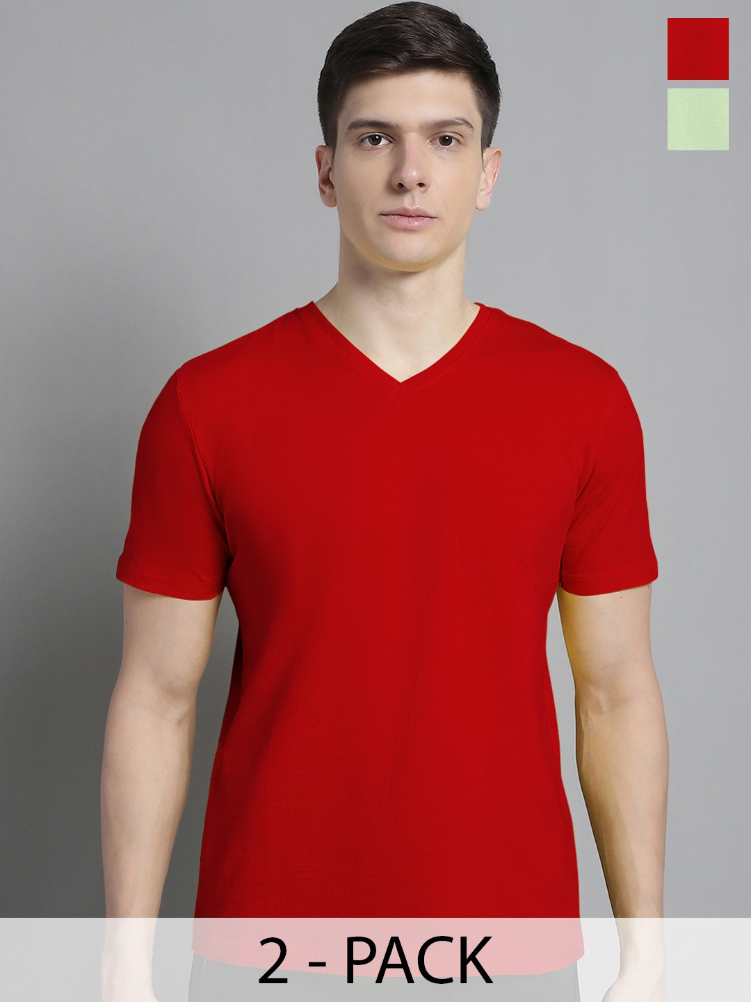 

FBAR Men Red V-Neck Extended Sleeves Pockets Slim Fit T-shirt