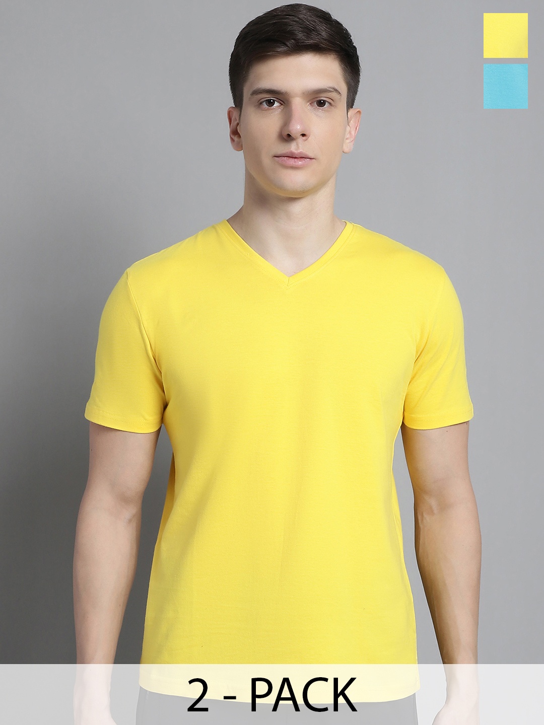 

FBAR Men Yellow V-Neck Pockets Slim Fit T-shirt