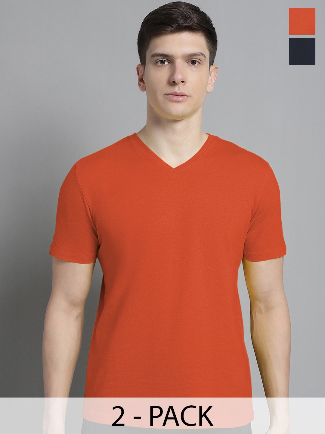 

FBAR Men Orange V-Neck Pockets Slim Fit T-shirt