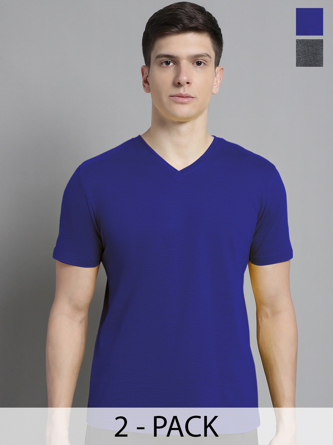 

FBAR Men Blue V-Neck Pockets Slim Fit T-shirt