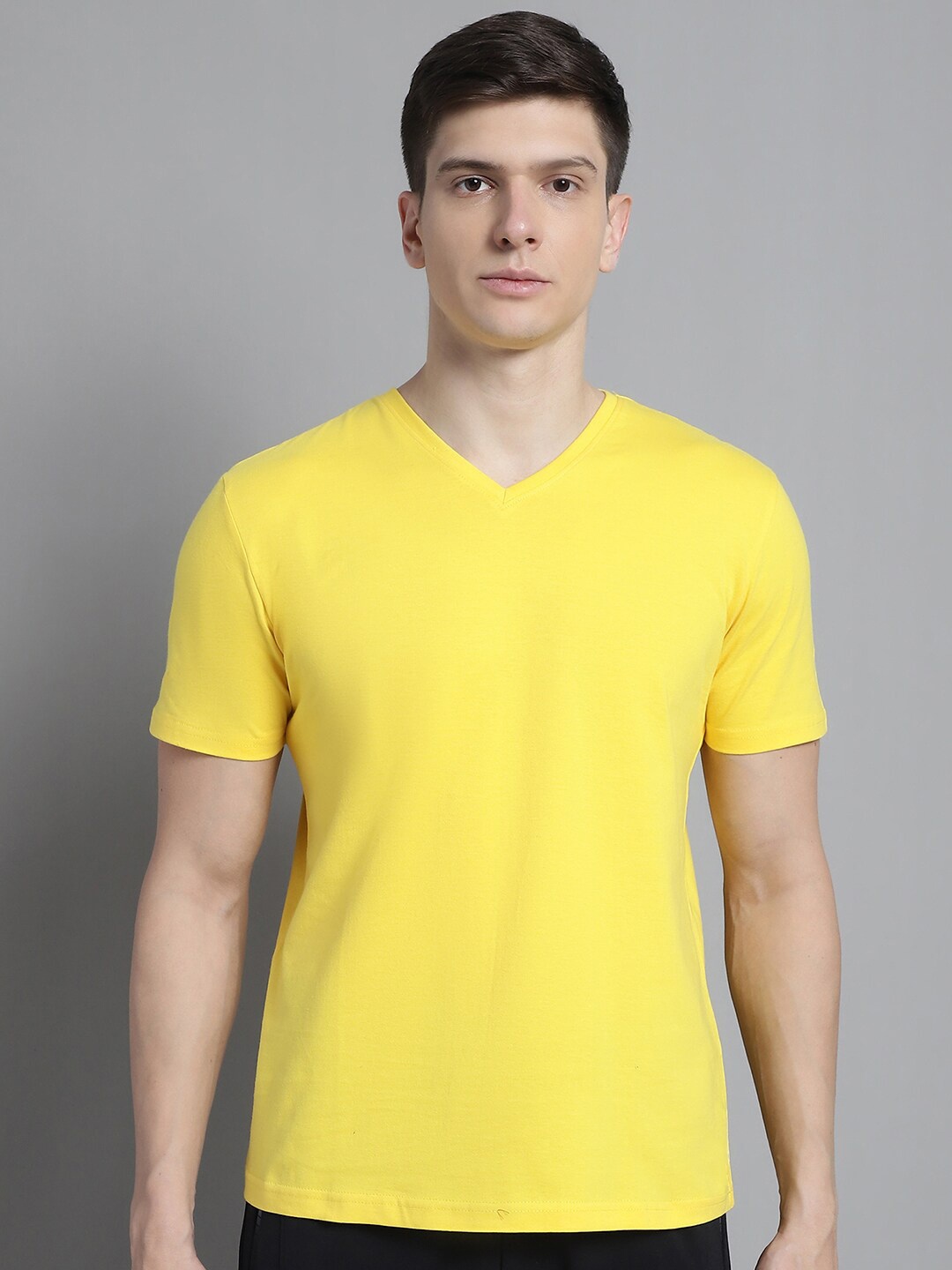 FBAR V-Neck Slim Fit Pure Cotton T-shirt, Yellow