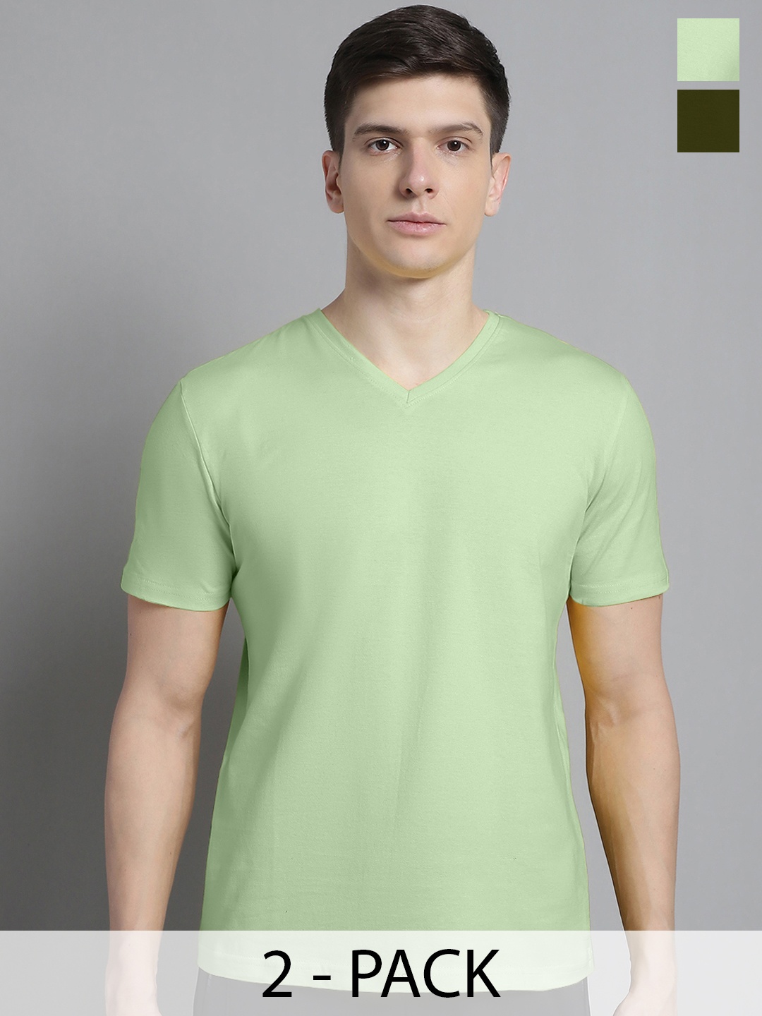 

FBAR Men Sea Green V-Neck Pockets Slim Fit T-shirt