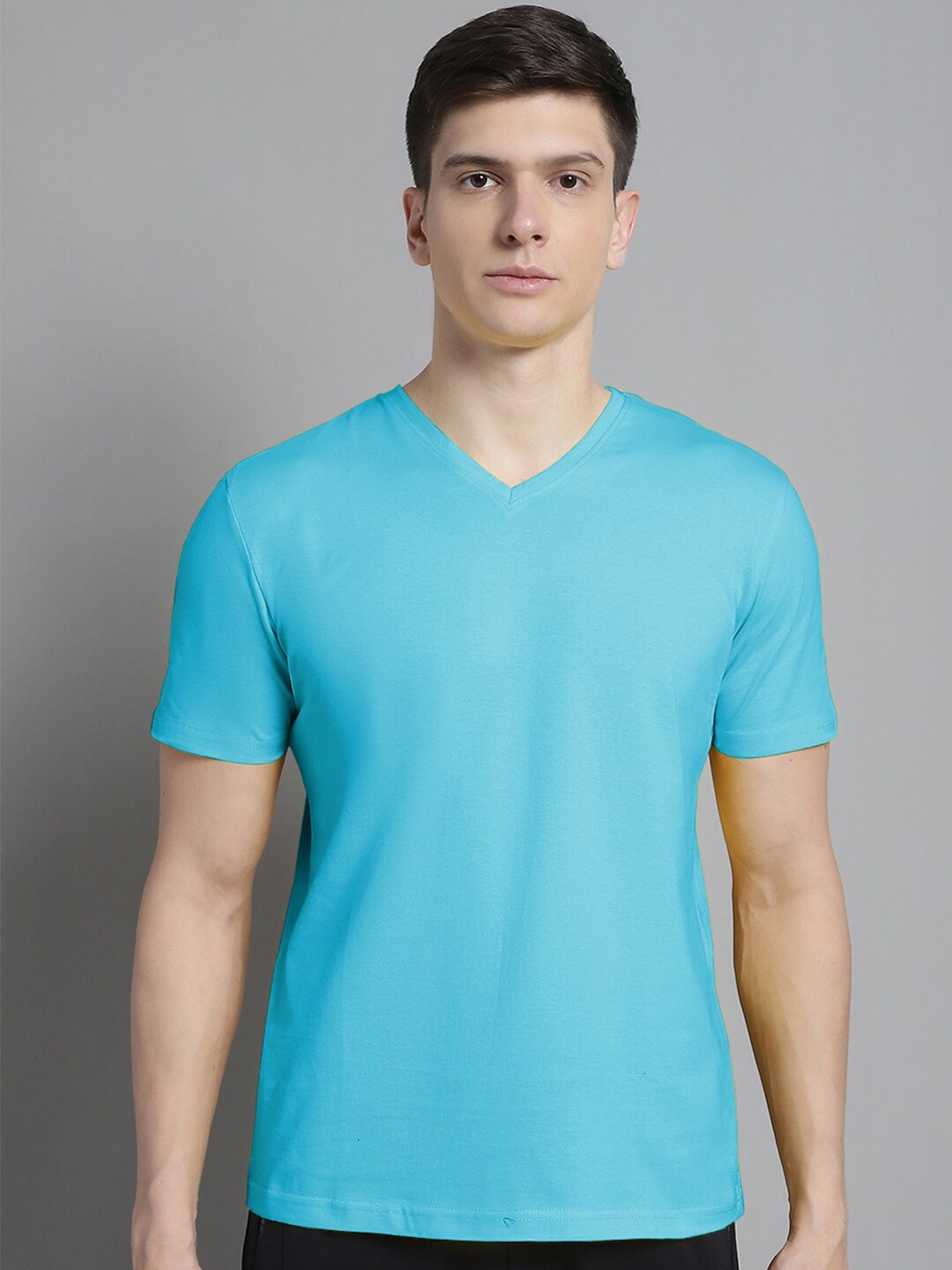 

FBAR V-Neck Pure Cotton Bio Wash Slim Fit Sports T-shirt, Turquoise blue