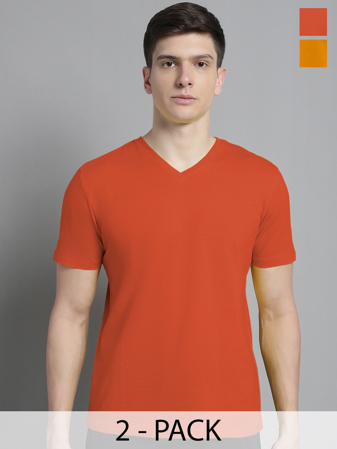 

FBAR Men Orange V-Neck Pockets Slim Fit T-shirt