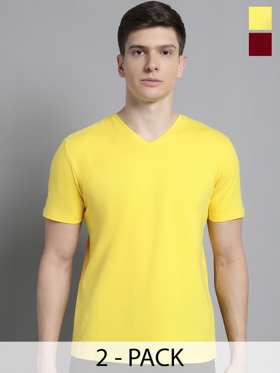

FBAR Men Yellow V-Neck Pockets Slim Fit T-shirt