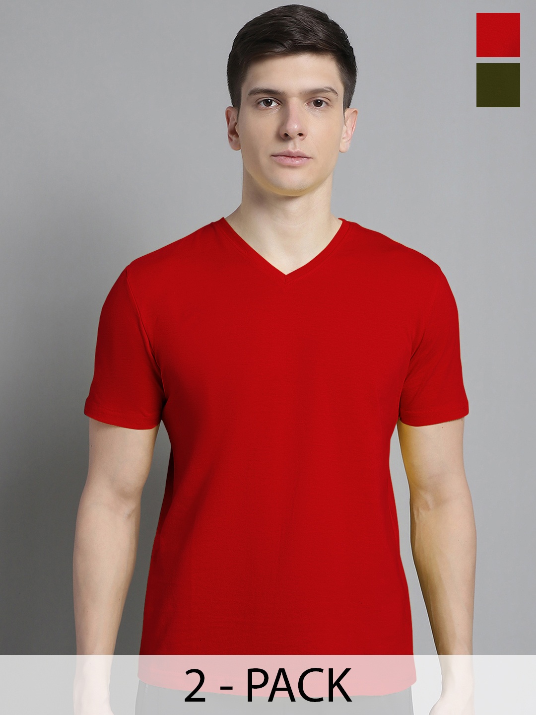 

FBAR Men Red V-Neck Pockets Slim Fit T-shirt