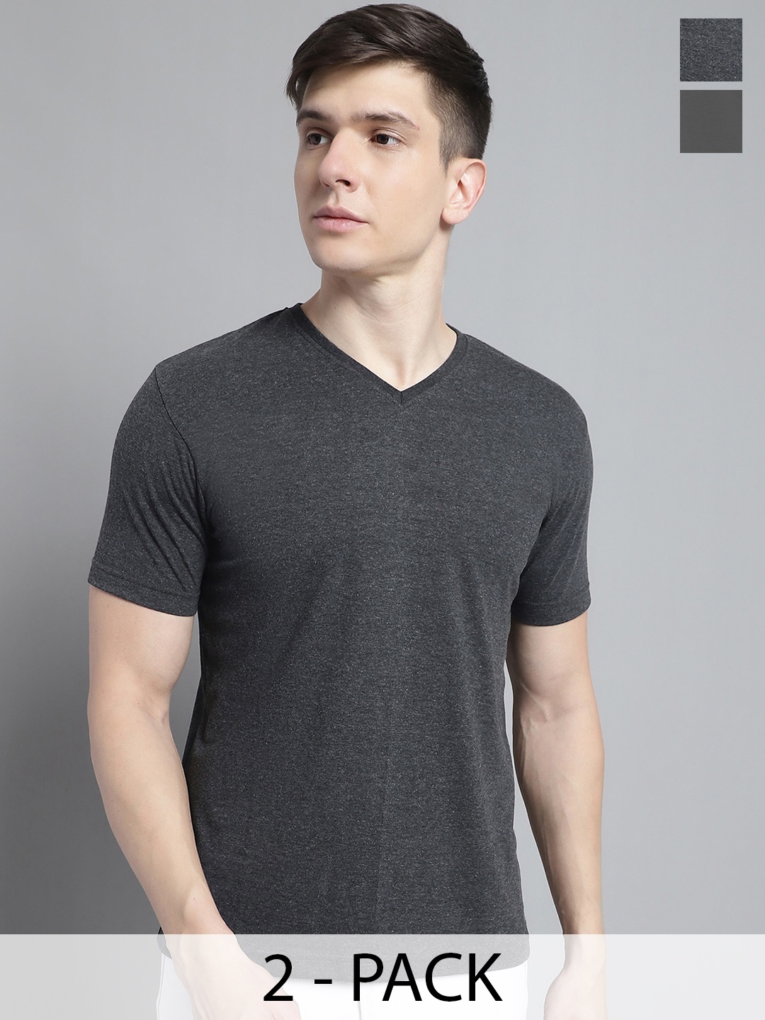 

FBAR Men Grey V-Neck Pockets Slim Fit T-shirt