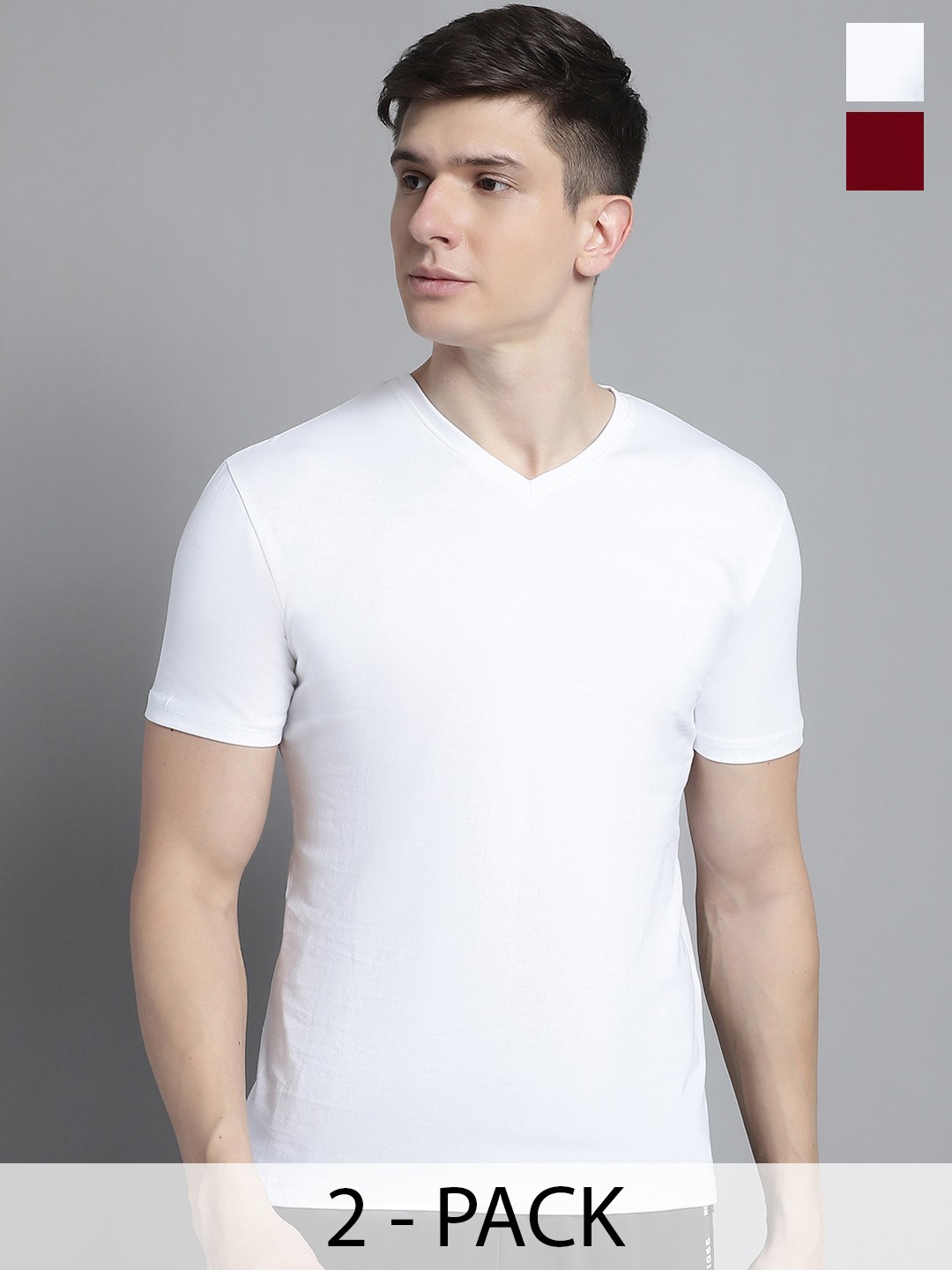 

FBAR Men White V-Neck Pockets Slim Fit T-shirt